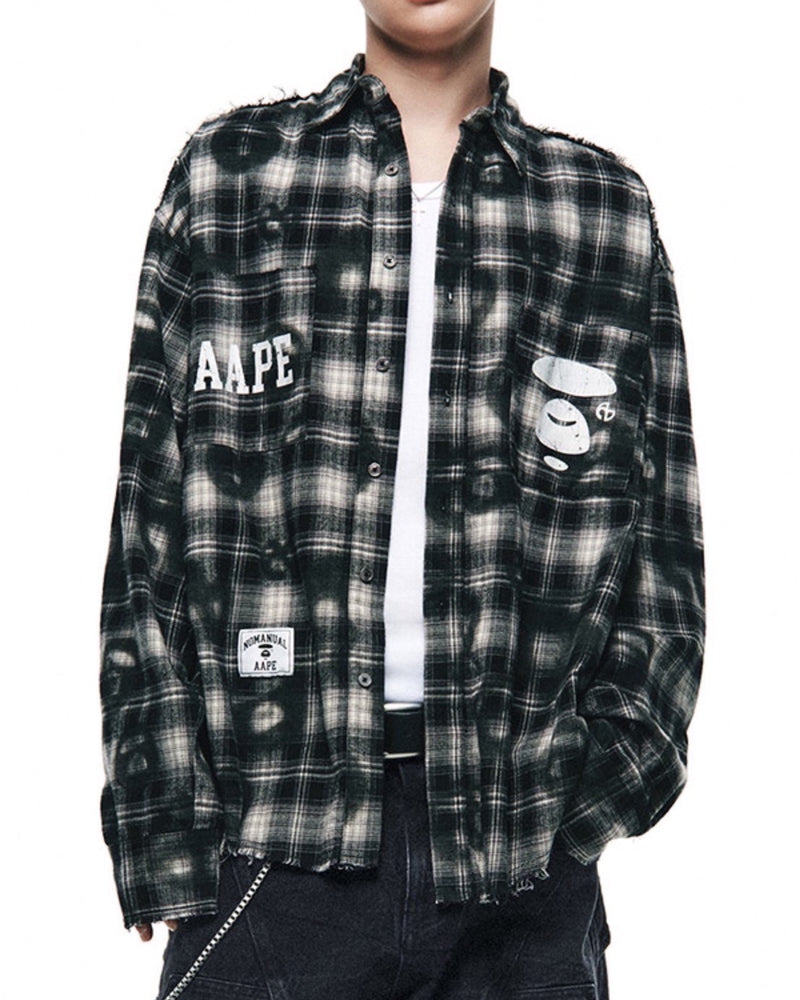 【AAPE X NOMANUAL】AAPE X NOMANUAL SPRAYED SYMBOL CHECK SHIRT
