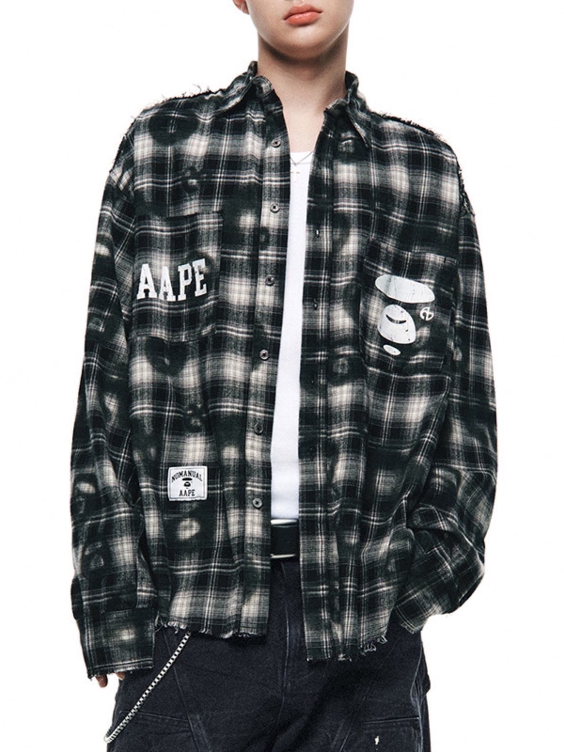 【AAPE X NOMANUAL】AAPE X NOMANUAL SPRAYED SYMBOL CHECK SHIRT