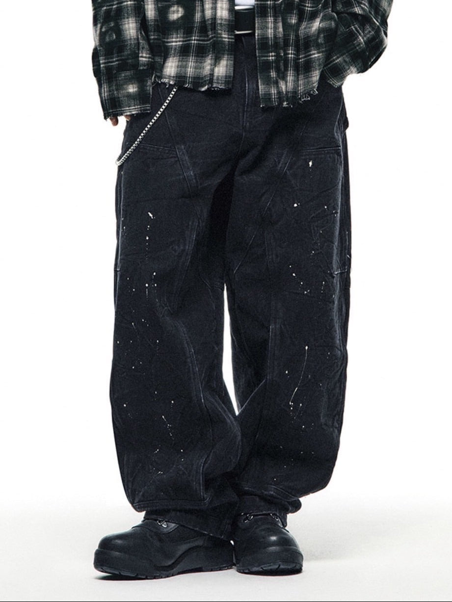 【AAPE X NOMANUAL】AAPE X NOMANUAL PAINTED DOUBLE KNEE DENIM PANTS