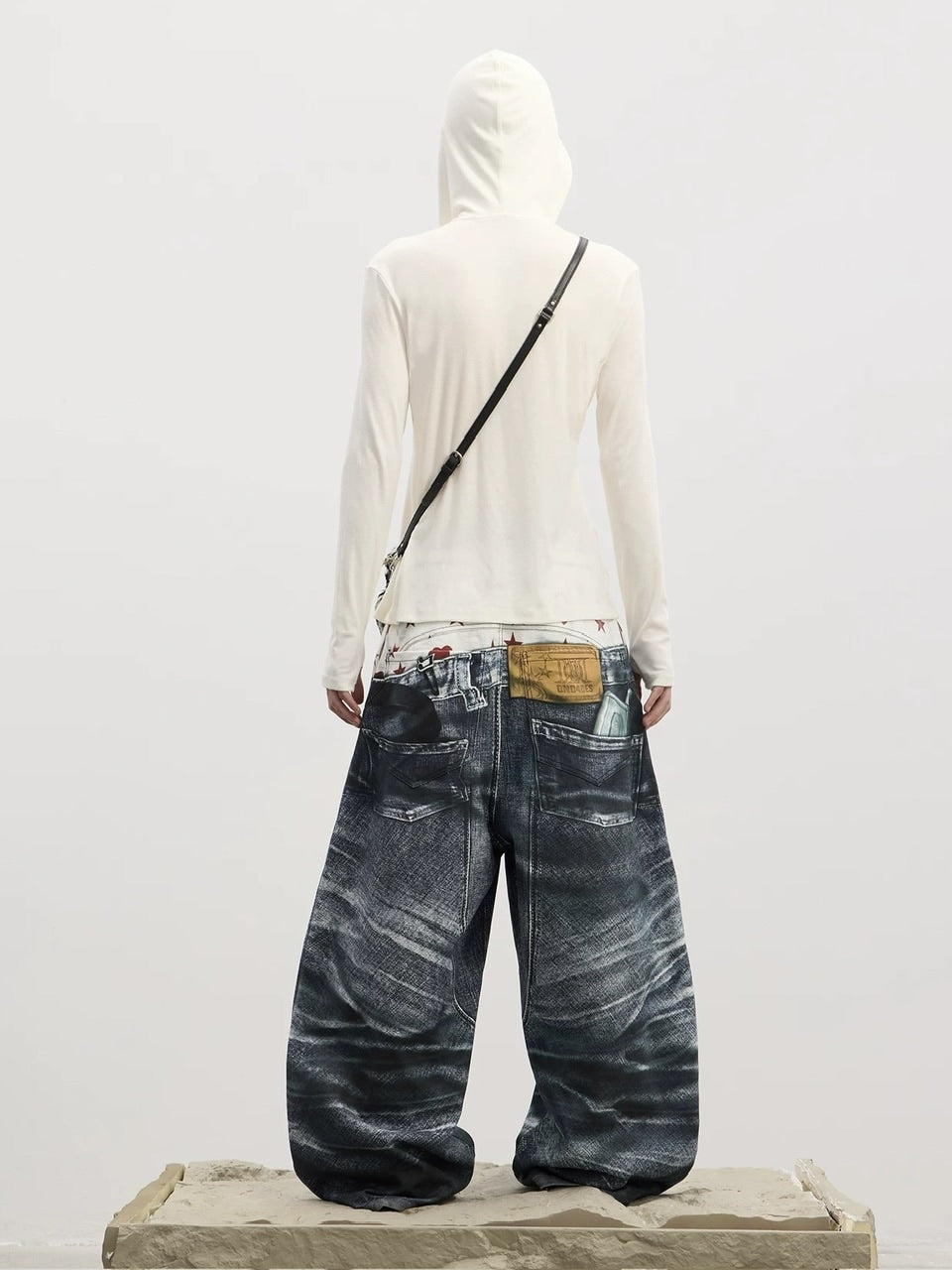 【DND4DES】Double Waist Badge All-Over Print Pants /【ディーエヌディーフォーデス】ダブルウエストプリントデニムパンツ