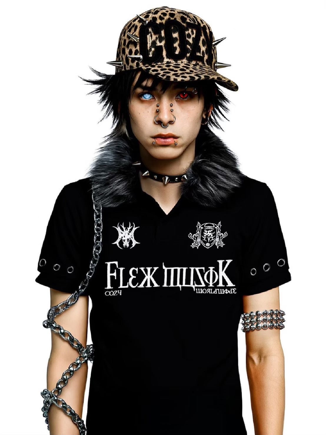 【Cozy world Wide】"BBY TECHBOI" FUR POLO / 【コージーワールドワイド】ロゴグラフィックファーカラー半袖ポロシャツ