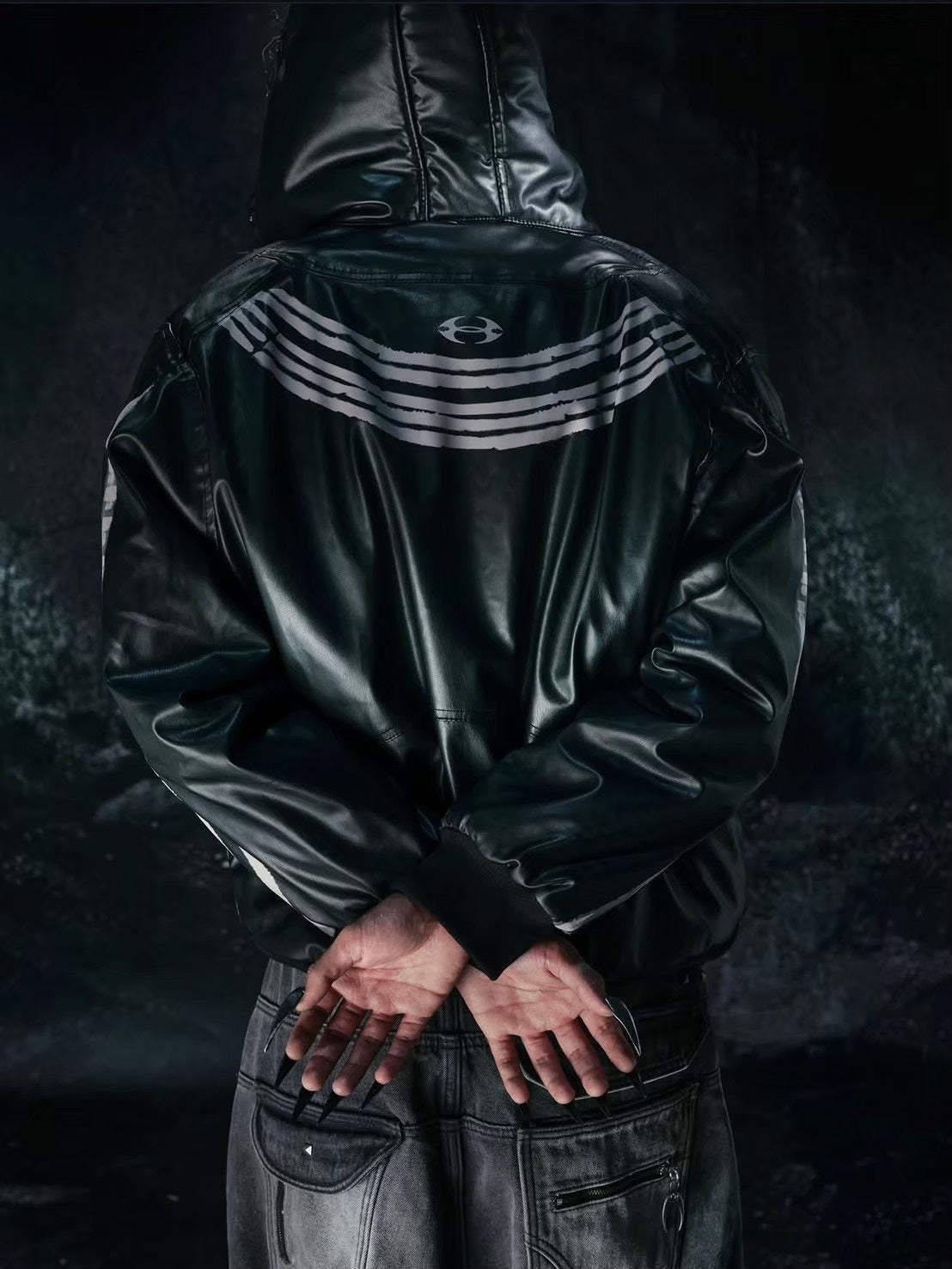 【Cozy world Wide】"BBY TECHBOI" 2 LAYER LEATHER SHELL HOODED JACKET / 【コージーワールドワイド】グラフィックレイヤードフードジャケット