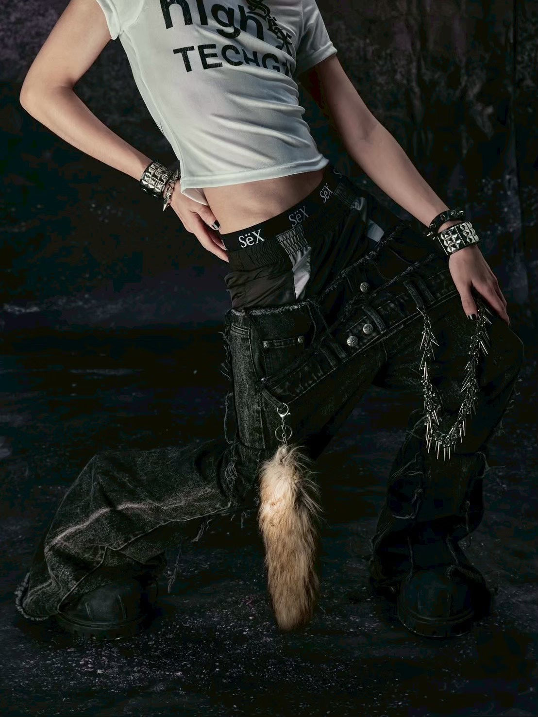 【Cozy world Wide】COZY25 TRIPPLE LAYER WAXED FLARED JEANS / 【コージーワールドワイド】レイヤードフリンジデニムフレアパンツ