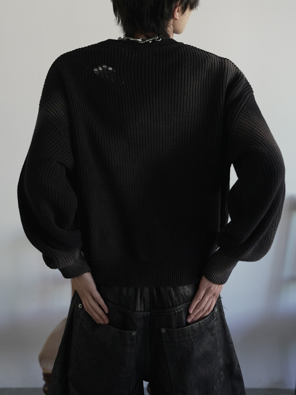 【CHIKASHITSU PLUS HIGH】Cropped spray dyeing knit