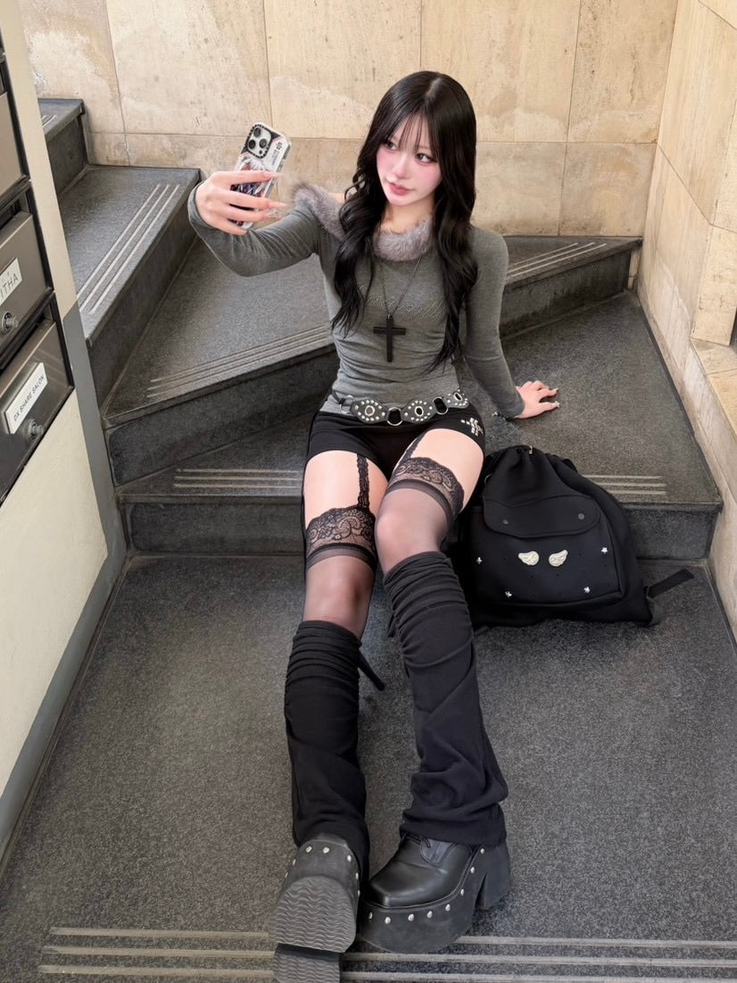 受注制【nmtc +】fur one shoulder long sleeve / 【エヌエムティーシープラス】ファーワンショルダー長袖Tシャツ (3color)