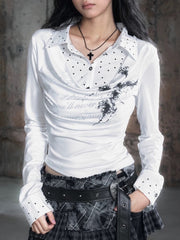 【Cest Nous】White Polka Dot Top / 【セヌー】レイヤードドットシャツ