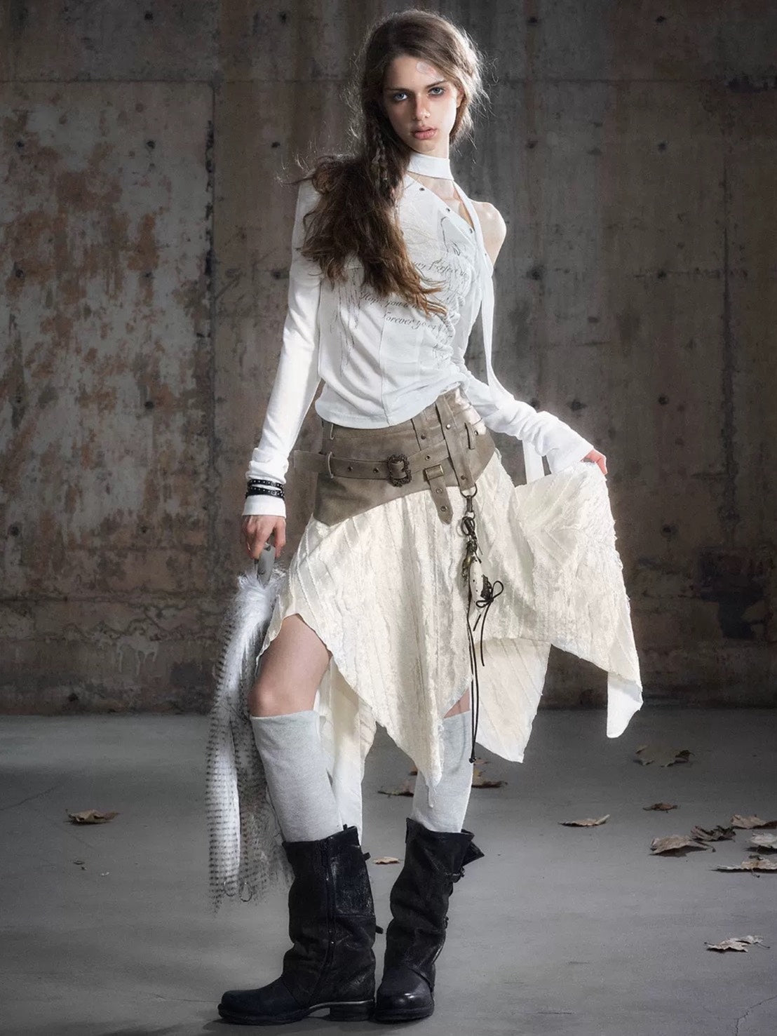 【Cest Nous】Belted Plaid Skirt / 【セヌー】ベルトアシンメトリースカート