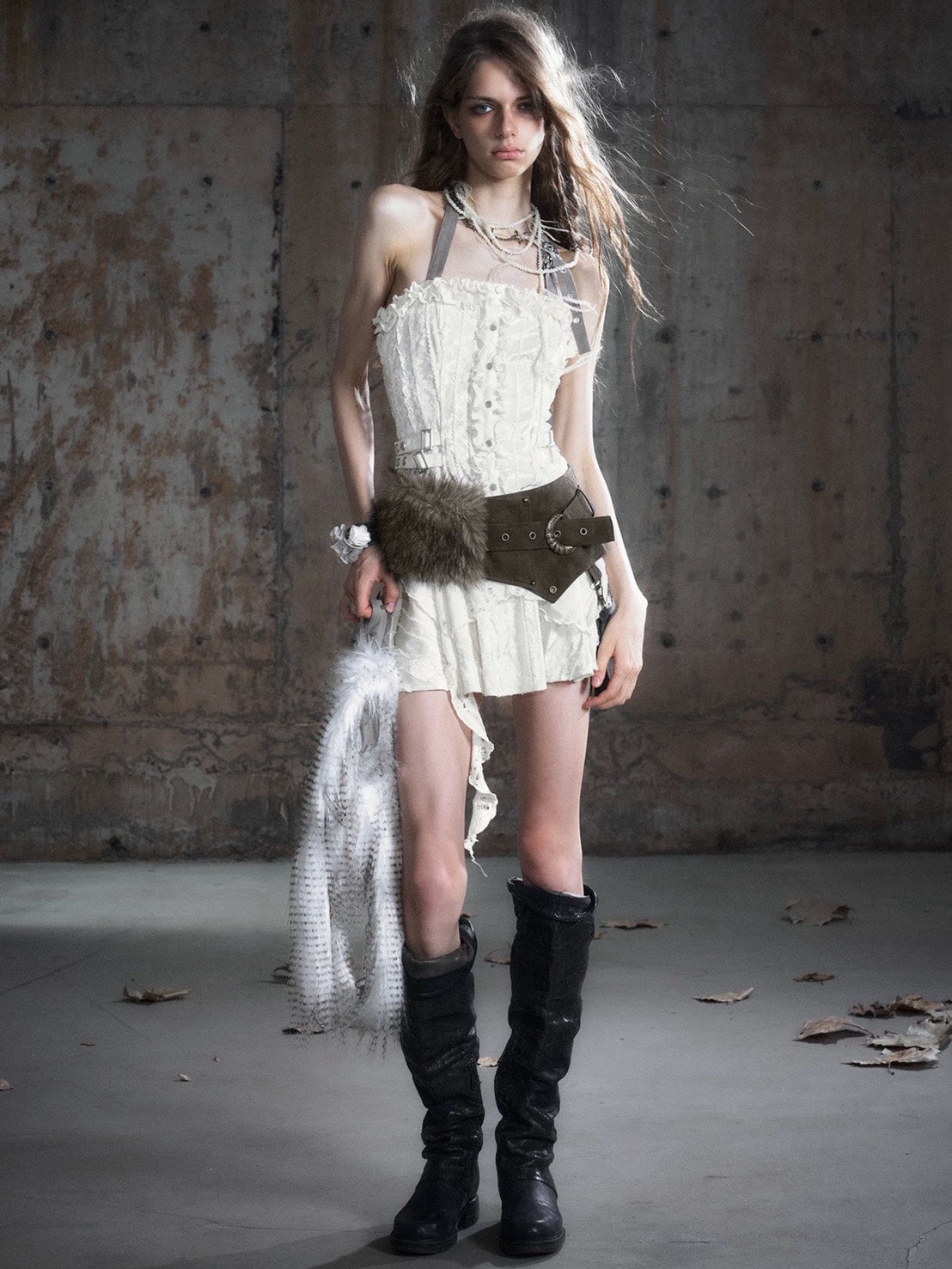 【Cest Nous】Brown Waist Belt / 【セヌー】ポケット付きファーポイントベルト