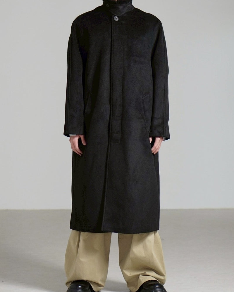 受注制【Chikashitsu +】high neck wool blend long coat / 【チカシツプラス】ハイネックウールブレンドロングコート (2color)