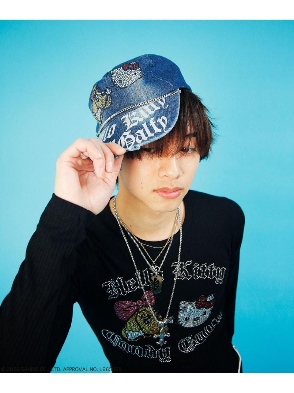 【GALFY×KITTY】キラキラデニムキャップ / 【ガルフィー×キティー】キティラインストーンデニムキャップ