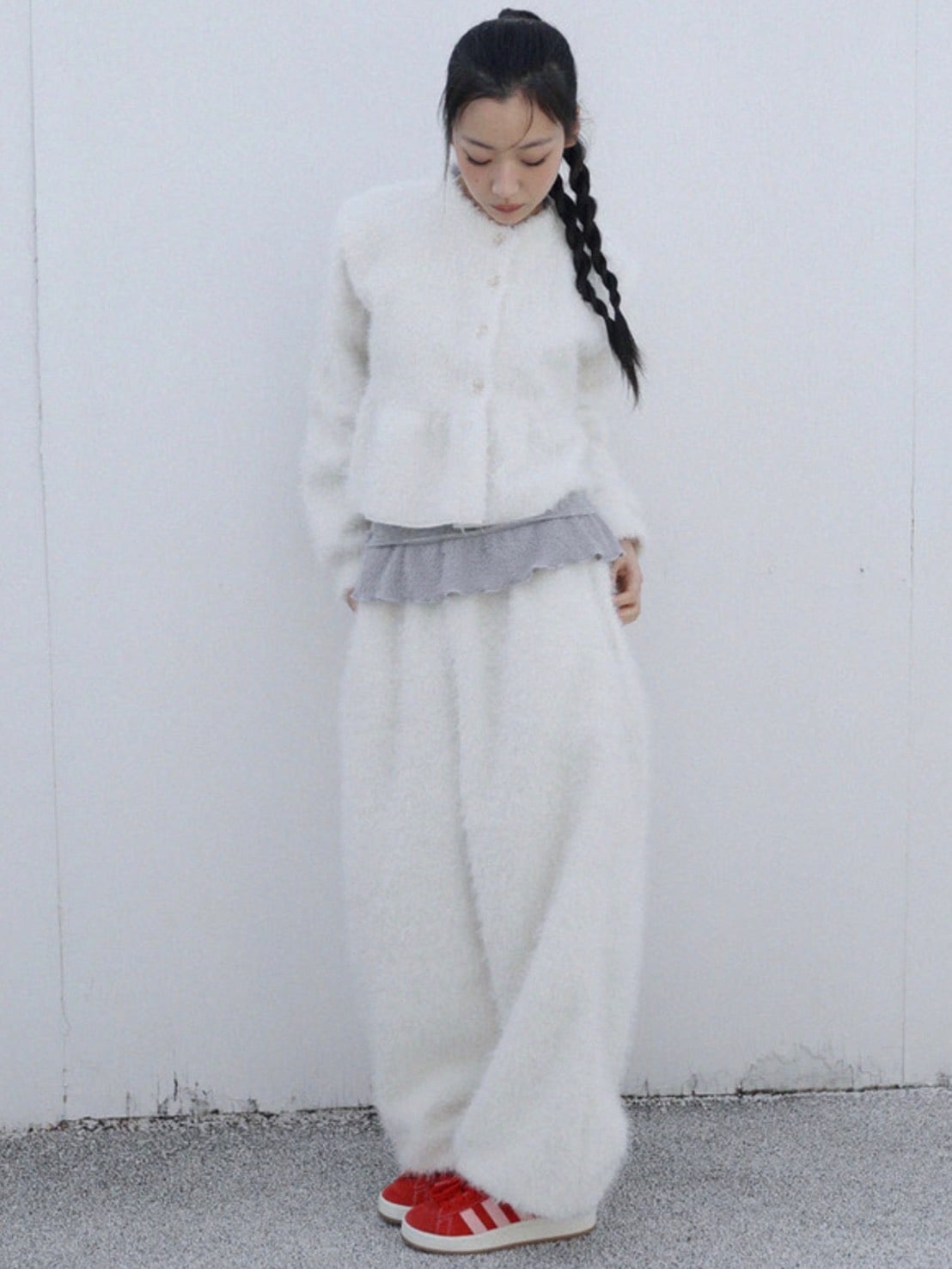 12/21 20:00 発売【Uglyshadow】BOUCLE KNIT WIDEPANTS