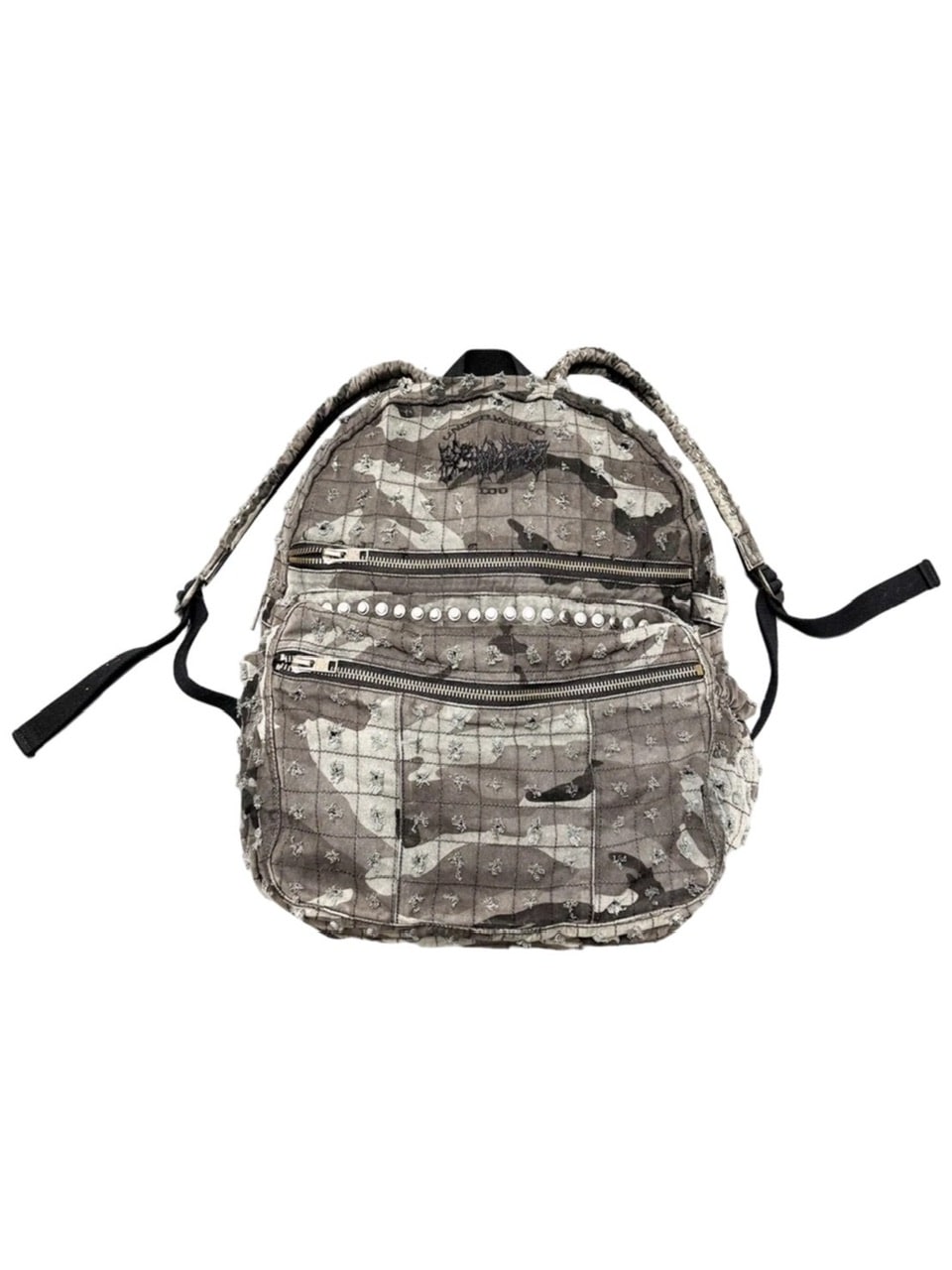 【Reckless Scholars】CAMMO TRASHED STUDDED BACKPACK / 【レックレス スカラーズ】トラッシュスタッズバックパック