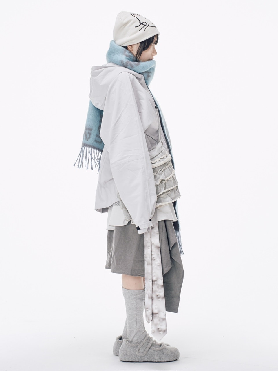 国際配送【Nerd out XU】drawing neko beanie / 【ナードアウトエックスユー】ドローイングネコニット帽 (2color)