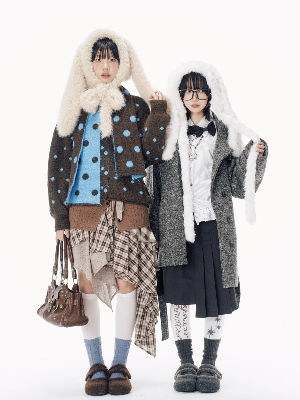 国際配送【Nerd out XU】dot muffler Knit cardigan / 【ナードアウトエックスユー】ドットマフラーニットカーディガン