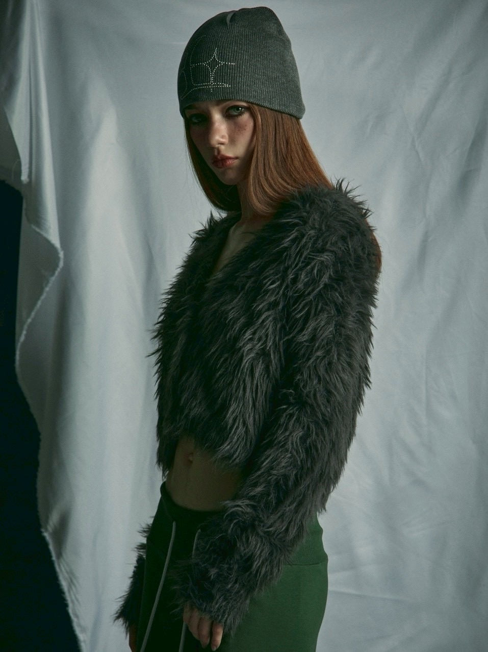 【GATELESS】FUR LIKE CROPPED CARDIGAN / 【ゲートレス】ファーライククロップドカーディガン