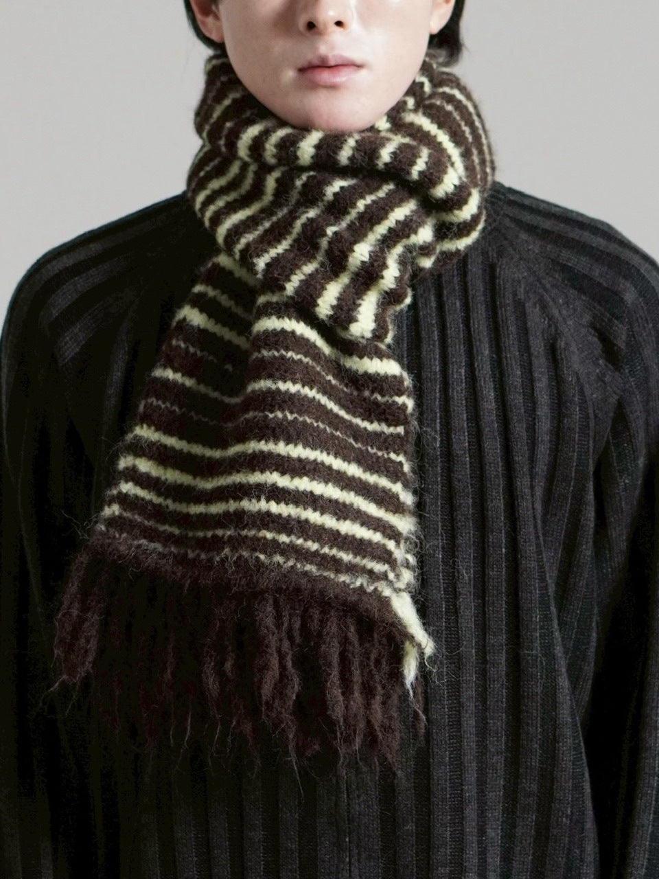 受注制【Chikashitsu +】jelly wool border muffler / 【チカシツプラス】ジェリーウールボーダーマフラー (4color)