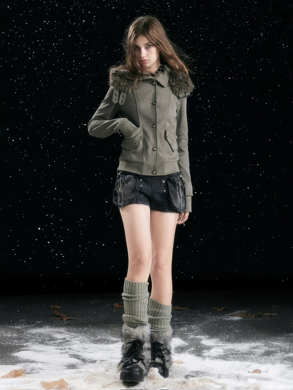 【Cest Nous】Fur-hooded button jacket / 【セヌー】ファーフードボタンジャケット