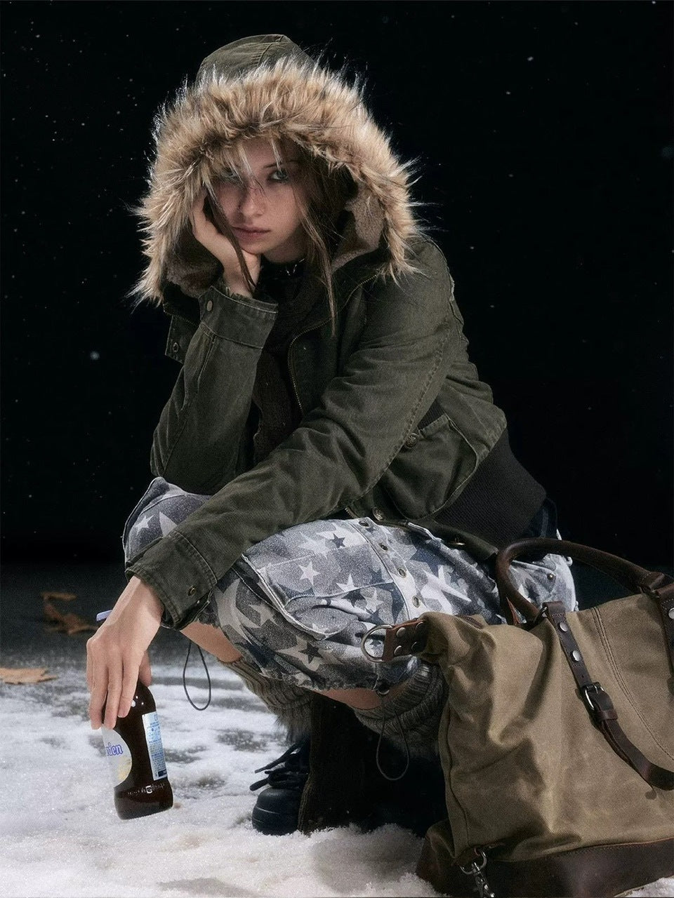 【Cest Nous】Military green washed jacket / 【セヌー】ファーフードミリタリージャケット