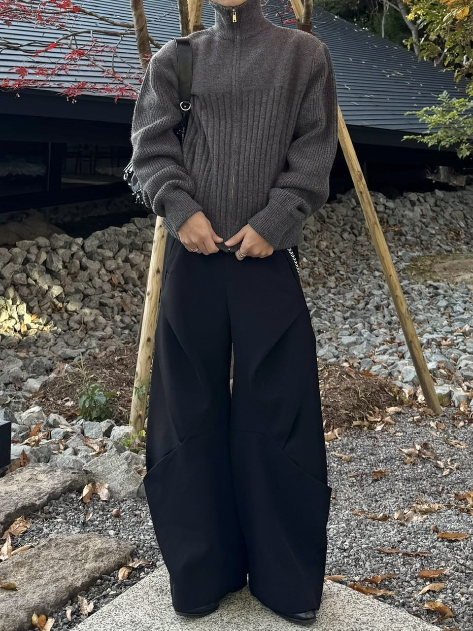 国際配送【RENOL】high neck zip up knit