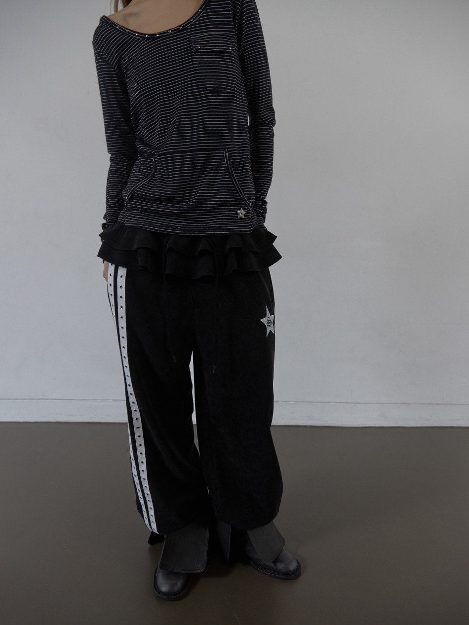 【SETUP‐EXE】SOFT STRIPE HOODIE TOP / 【セットアップエグゼ】ボーダーフード長袖Tシャツ