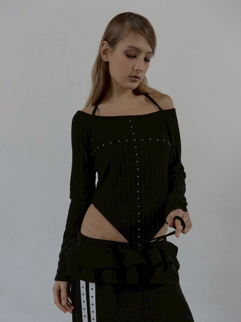 【SETUP‐EXE】WESTERN CROSS TOP / 【セットアップエグゼ】クロスオフショル長袖Tシャツ