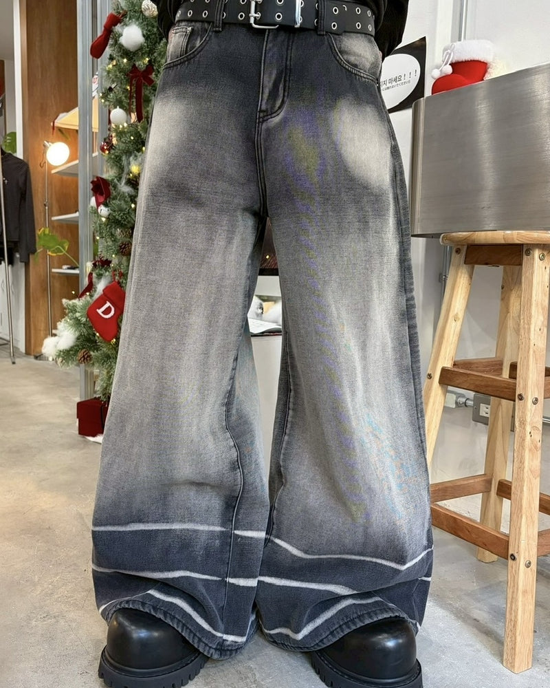 【LUV CODE】heavily washed denim wide pants