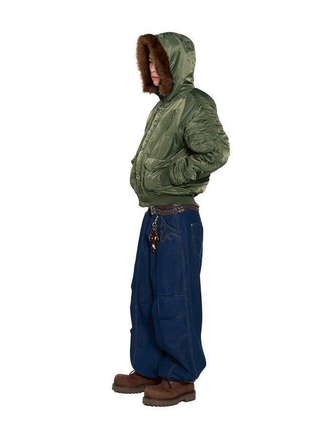 【AAKAM】Hooded Fur MA-1 Jacket