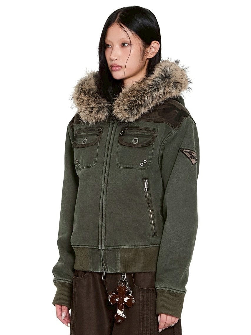 【AAKAM】Fur Camo Contrast Jacket
