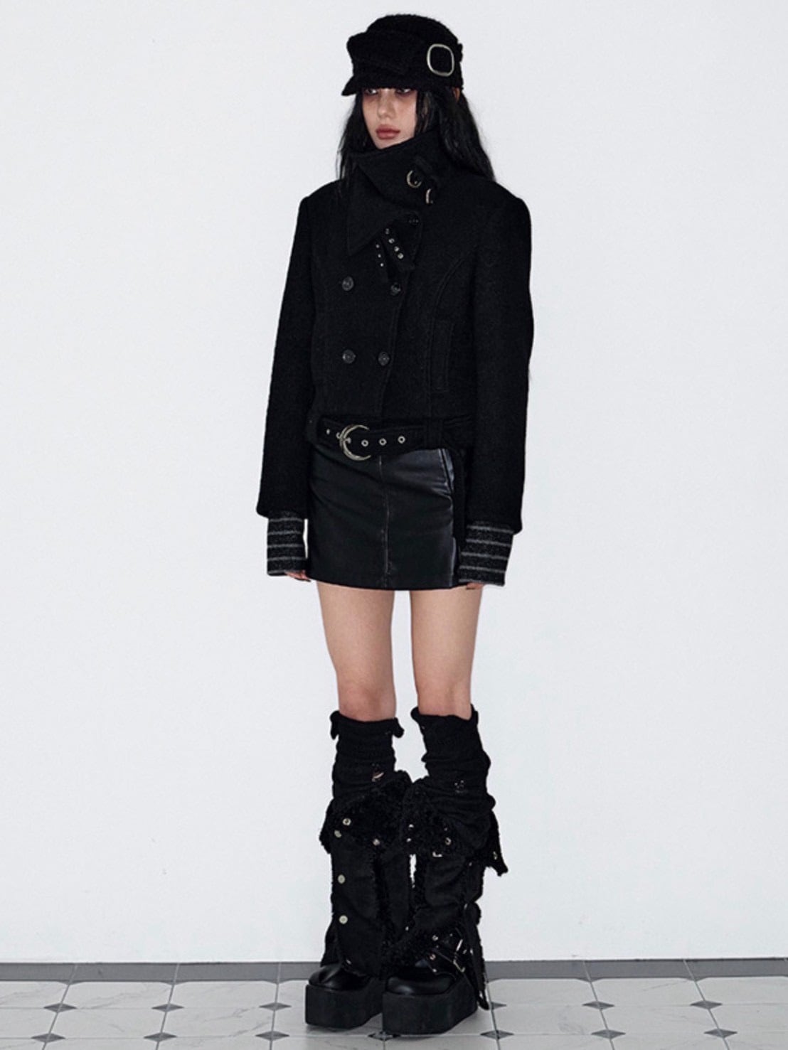 【NOT KNOWING】Double Belted High-Neck Coat