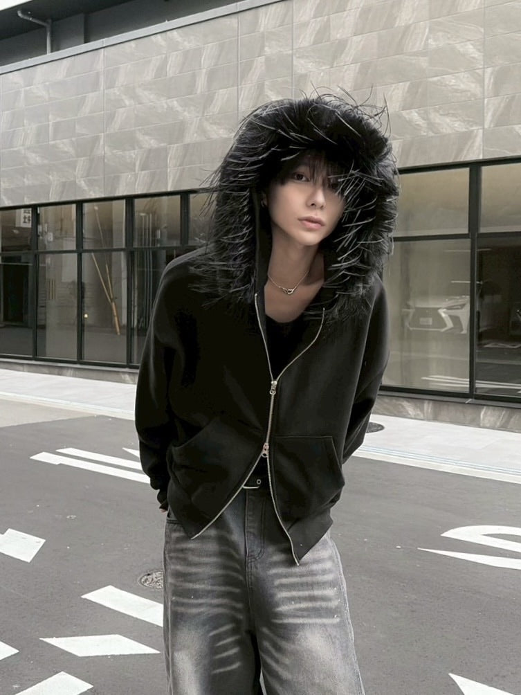 受注制【LUV CODE】fur zip up hoodie (2color)