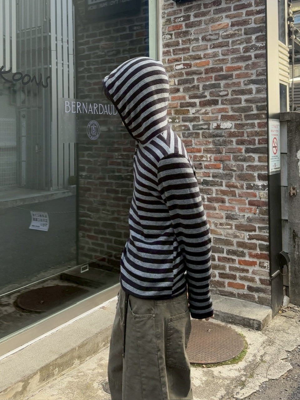 受注制【youll】asymmetry border henley hoodie (2color)