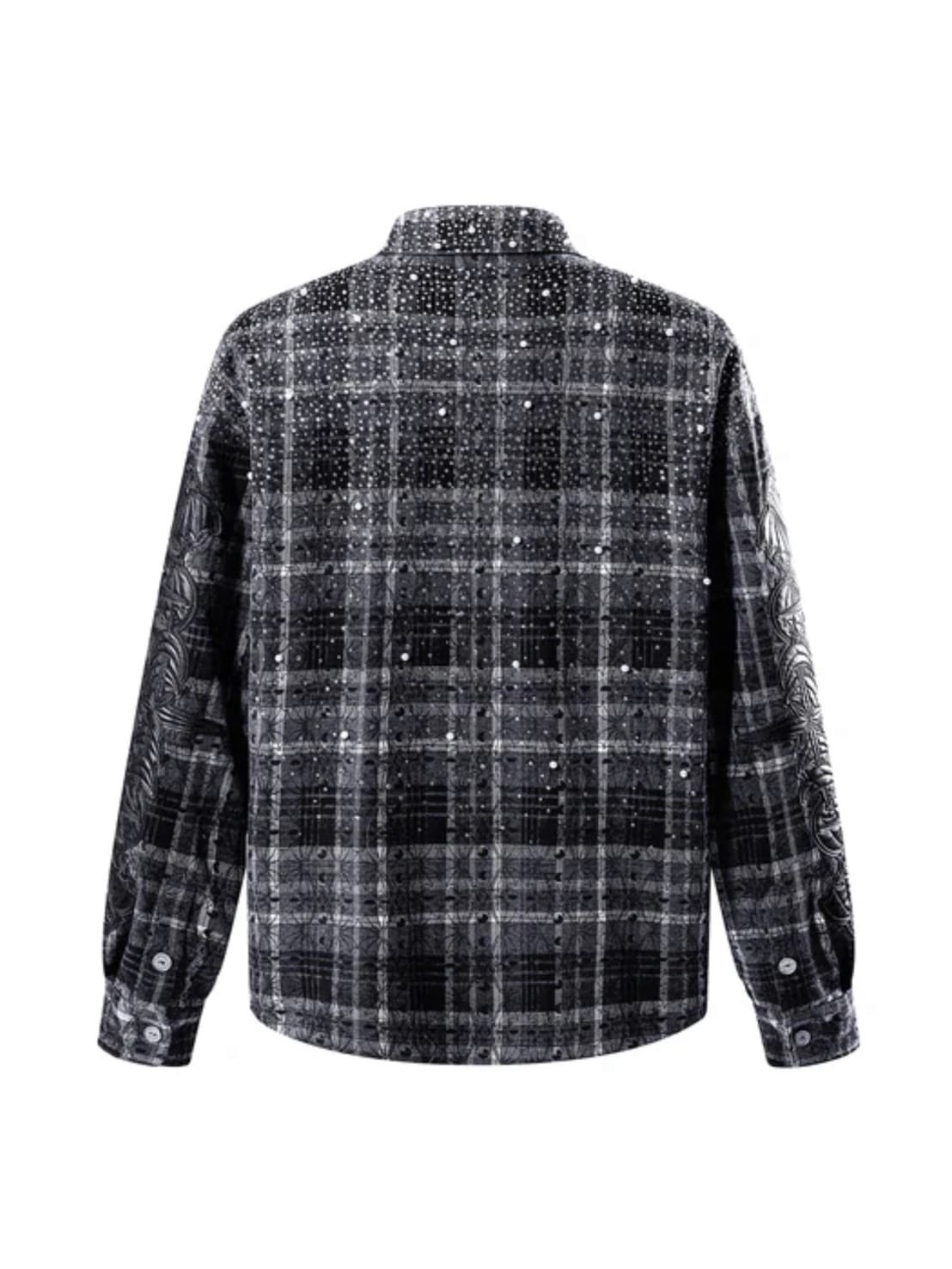 【The Boy Has No Patience】TBHNP LUMINOUS DAWN RHINESTONE PEARL BAT PATTERN L-S SHIRT / 【ザボーイハズノーペーシェンス】ラインストーンチェックシャツ
