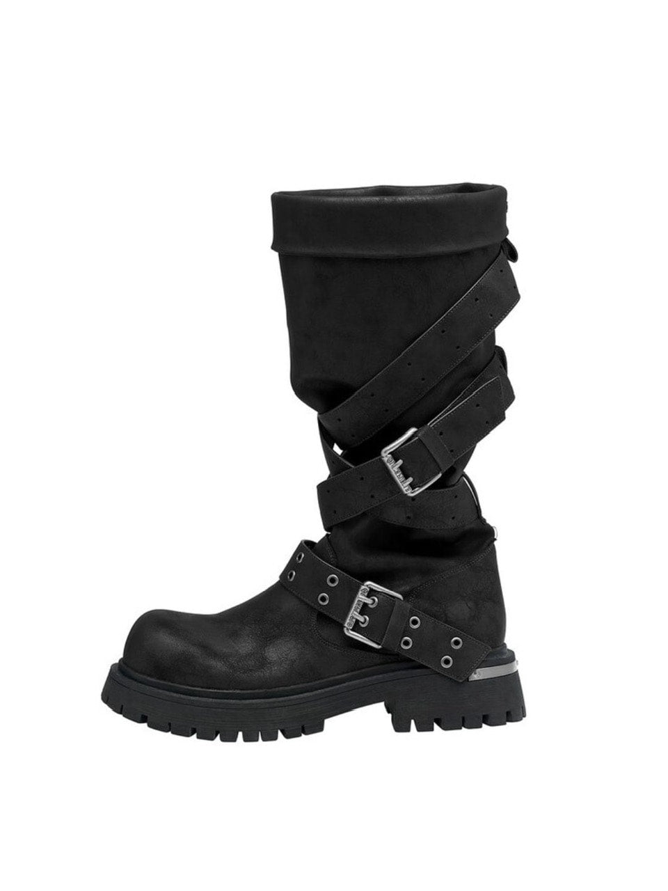 【BLACK PURPLE】Rusk Strap Slouched Boots