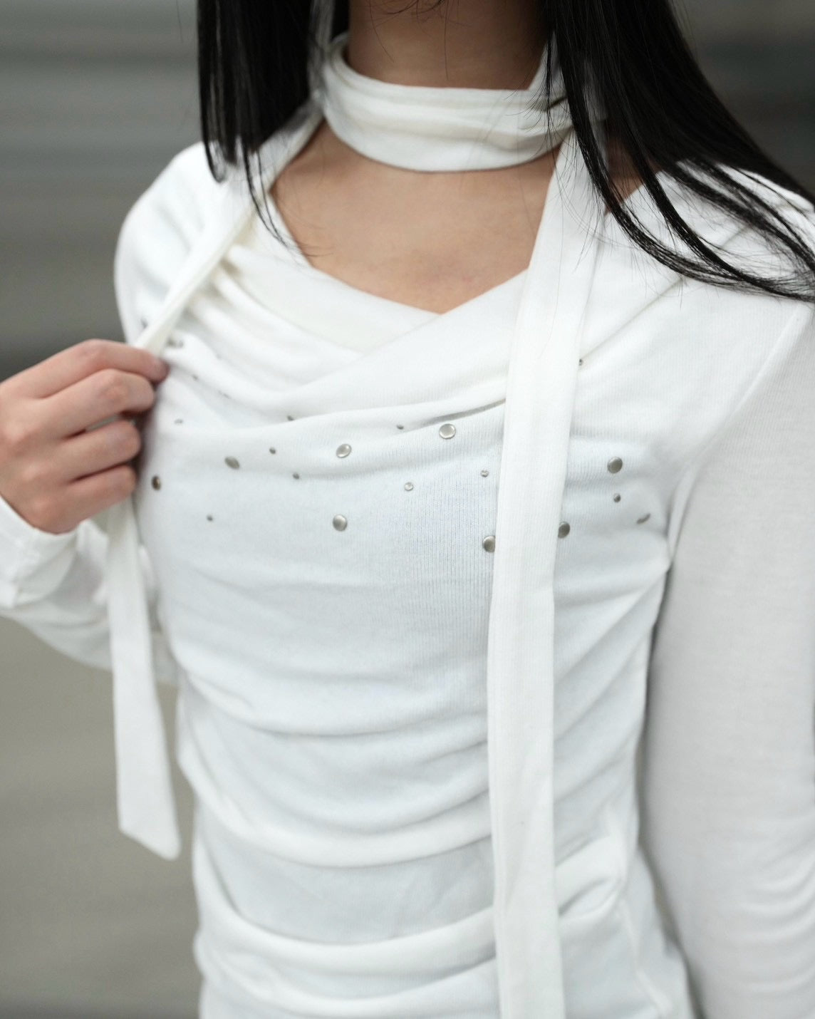 受注制【Never mind the XU】Draped ruched tie set top (4color)