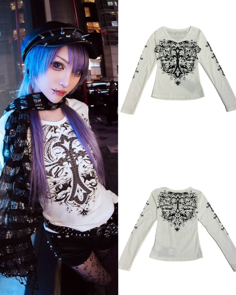 【BABY09】 vintage cross stone long sleeve