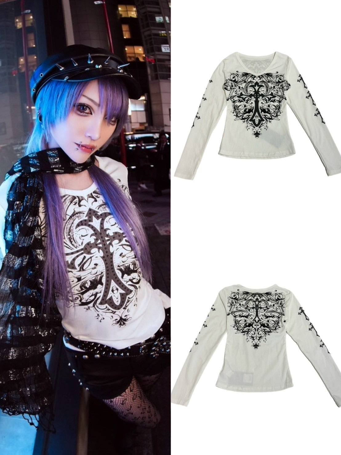 国際配送【BABY09】 vintage cross stone long sleeve