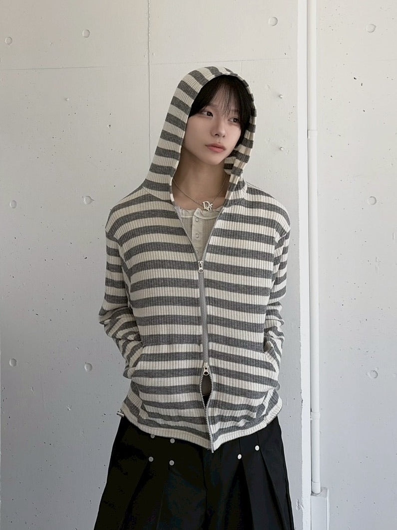 受注制【LUV CODE】stripe zip hoodie 2 (3color)