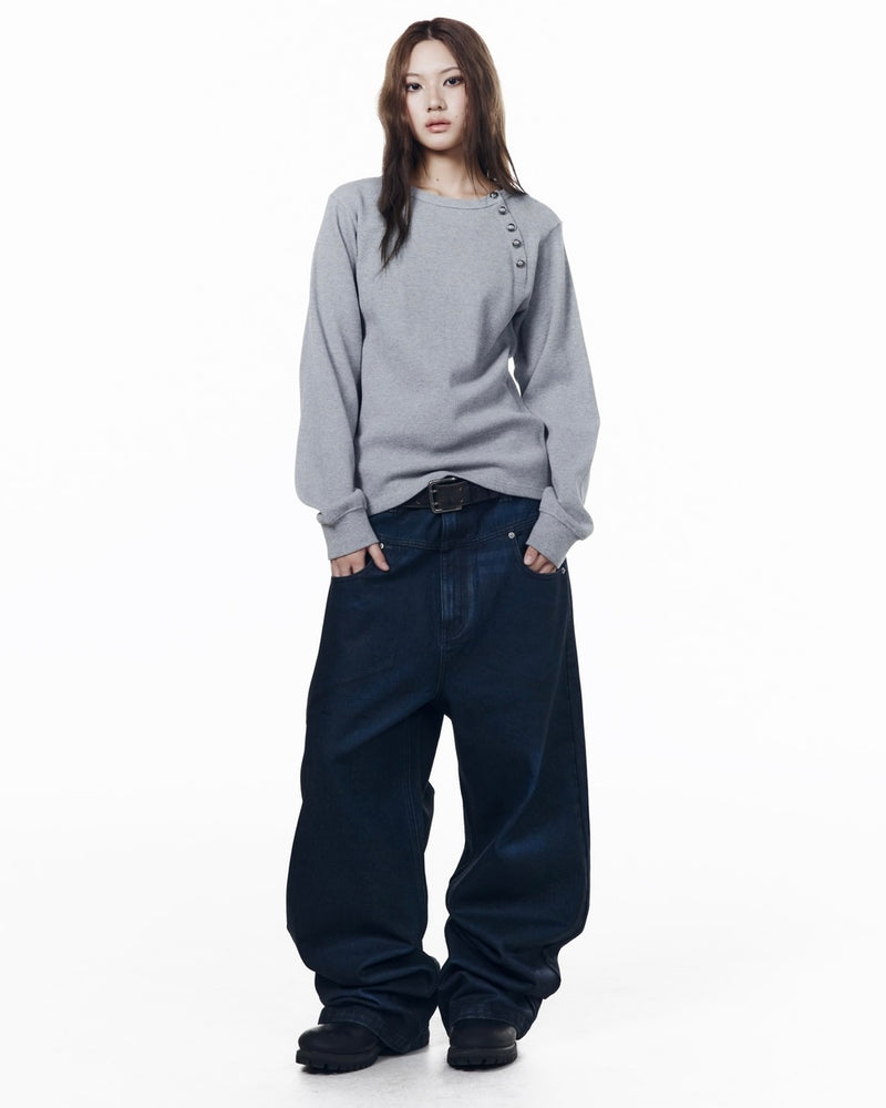 【AAKAM】Slant Henry Neck Long Sleeve