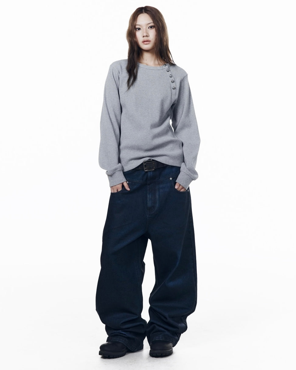 【AAKAM】Slant Henry Neck Long Sleeve