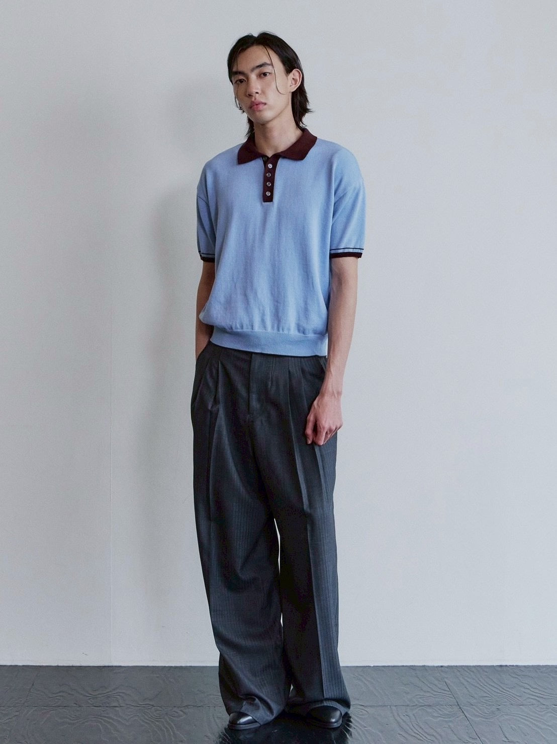 【Waviness】Accent Collar Polo Knit