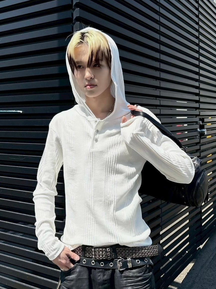 受注制【nmtc+】hooded henley neck long sleeve (3color)
