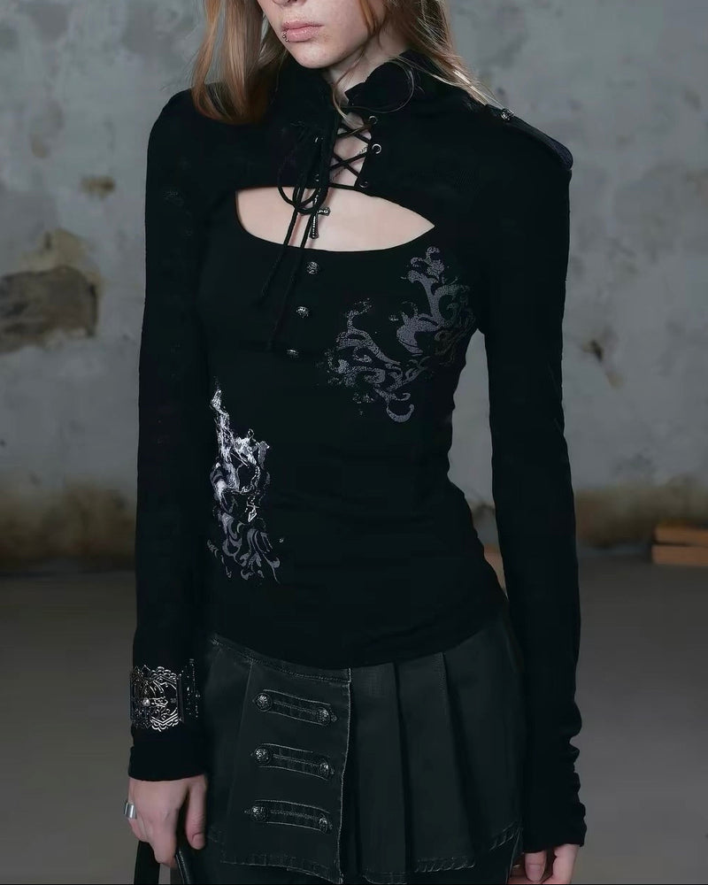 【Cest Nous】Lace-up Cross Top