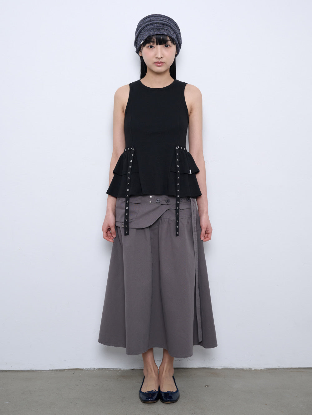 6/8 21:00発売【TUOMIO】EYELET BELTED TANK TOP