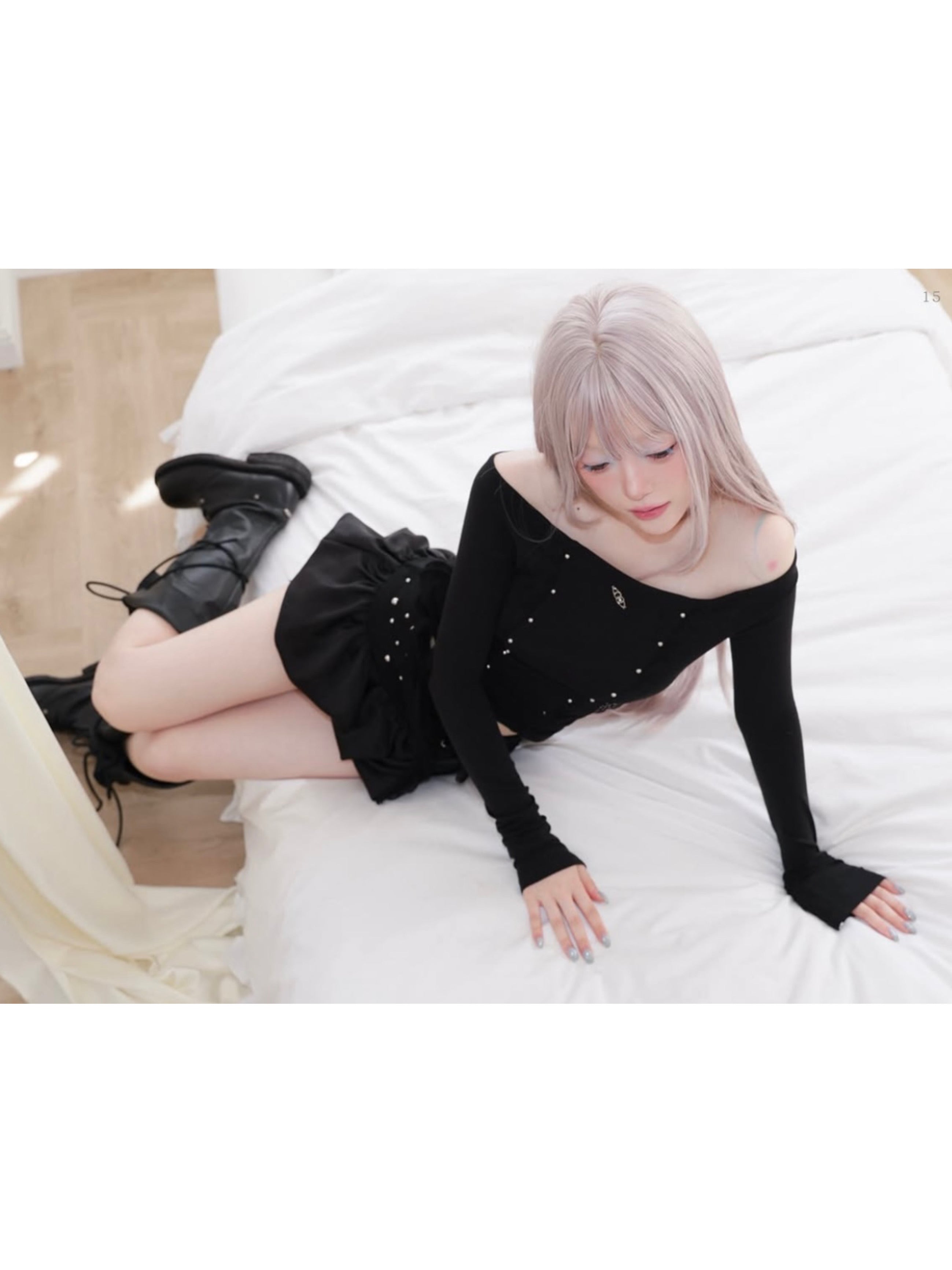 【CHERRYQUIRI】cloud lace off shoulder top