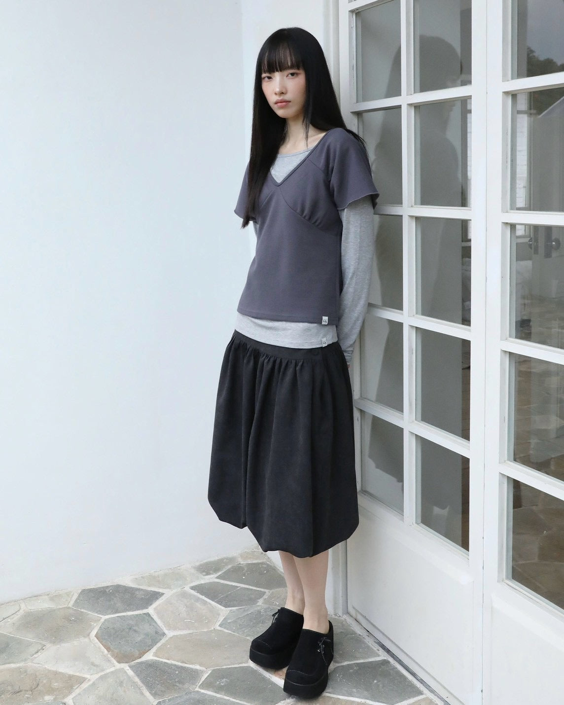 【Uglyshadow】WRAP SHIRRING TOP