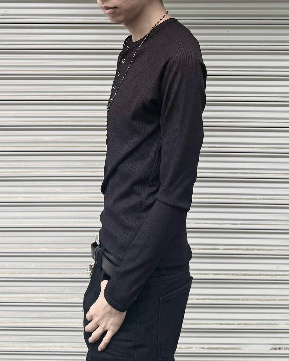 受注制【nmtc+】Snap henley neck ribbed slim top (4color)