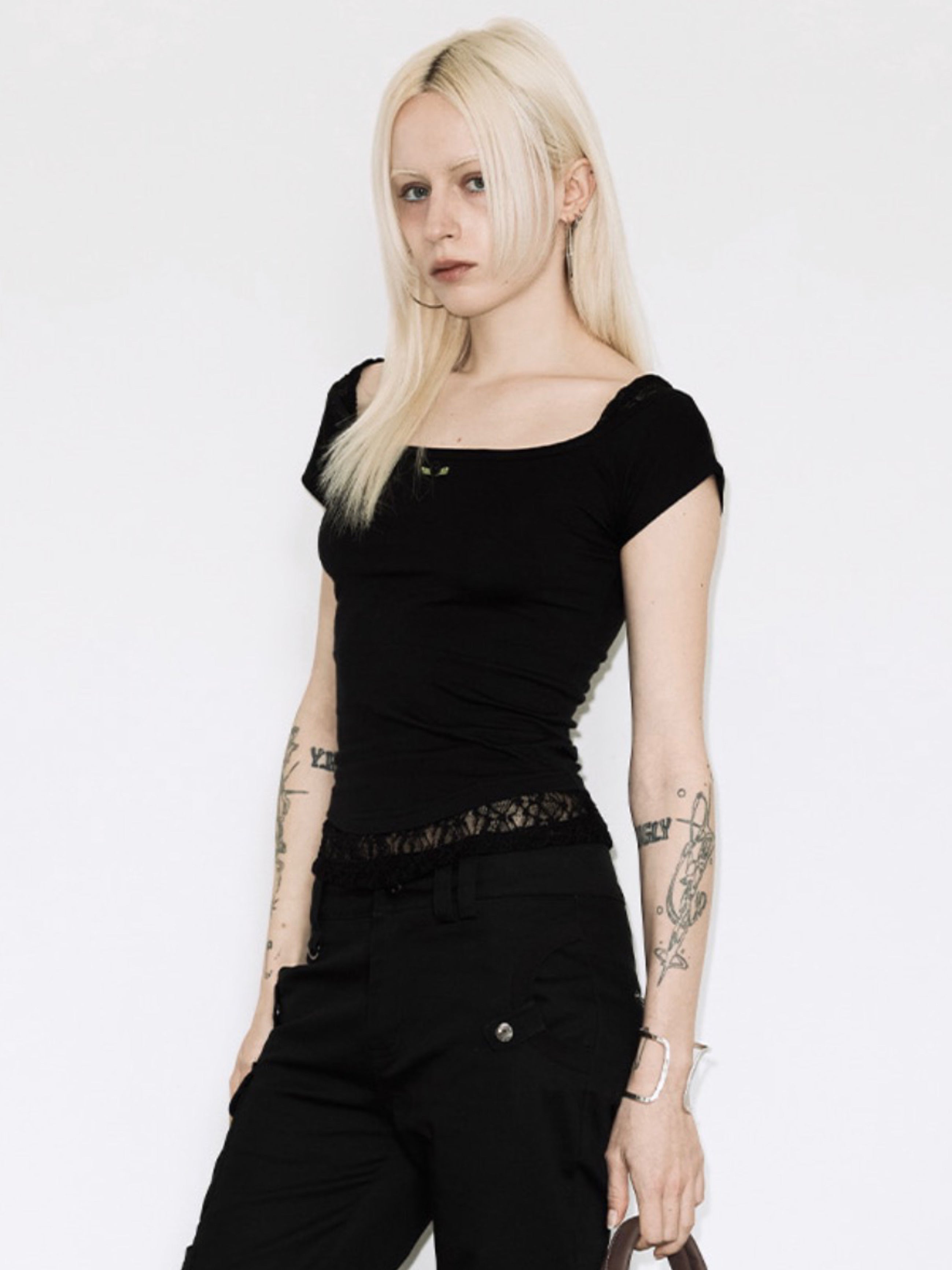 【FANCY CLUB】 LACE SQUARE NECK TOP