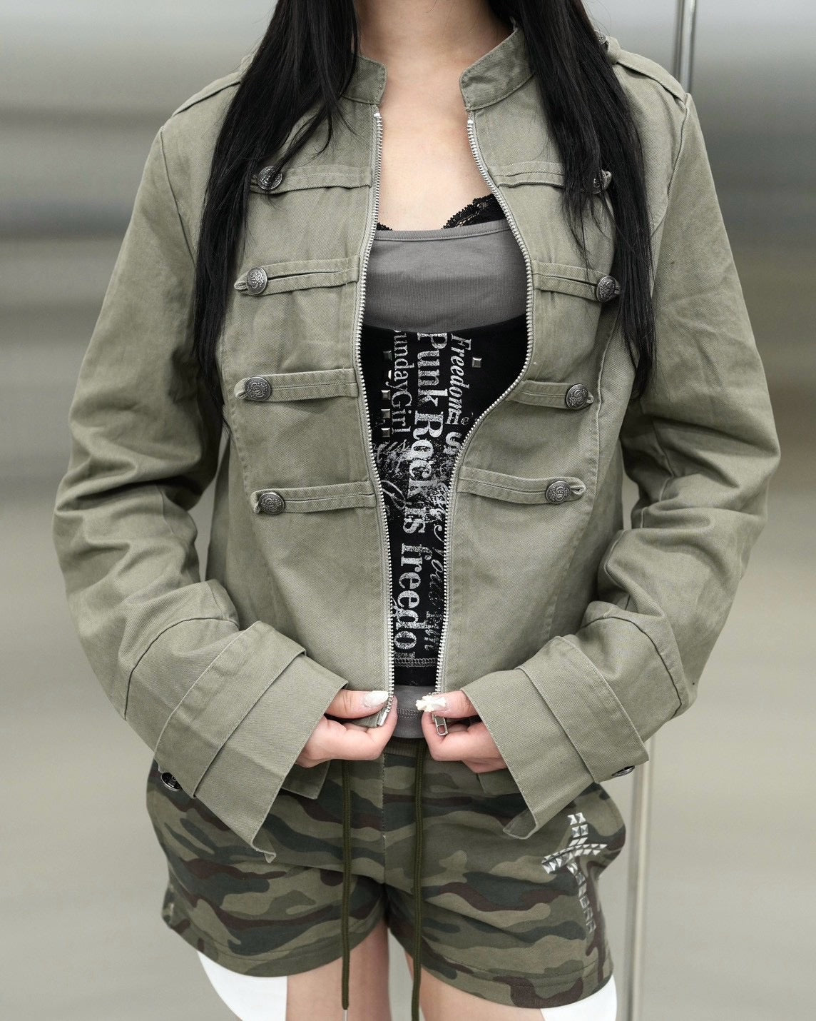 受注制【Never mind the XU】Napoleon grunge denim jacket (2color)