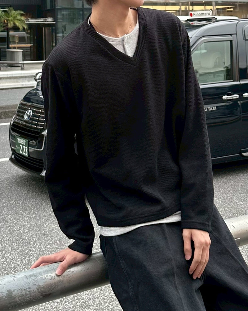 大阪店WEB限定受注制【Chikashitsu +】layered v-neck knit (3color)