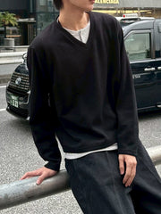 大阪店WEB限定受注制【Chikashitsu +】layered v-neck knit (3color)